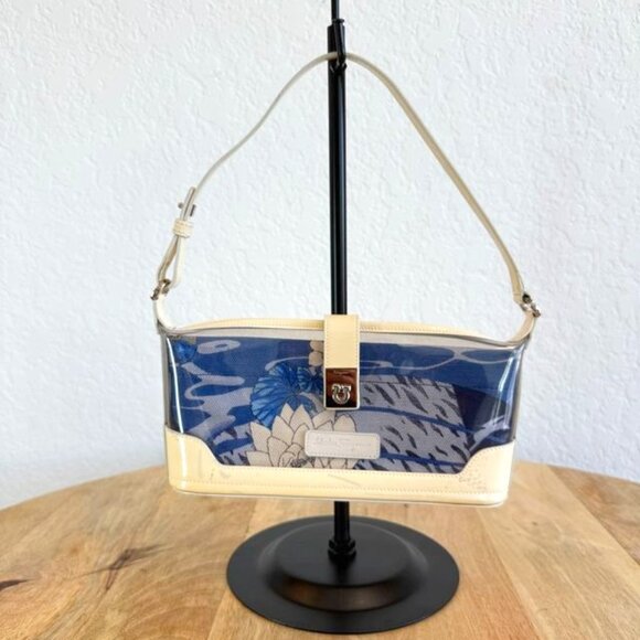 Salvatore Ferragamo Blue Handbag w/ Floral Motif